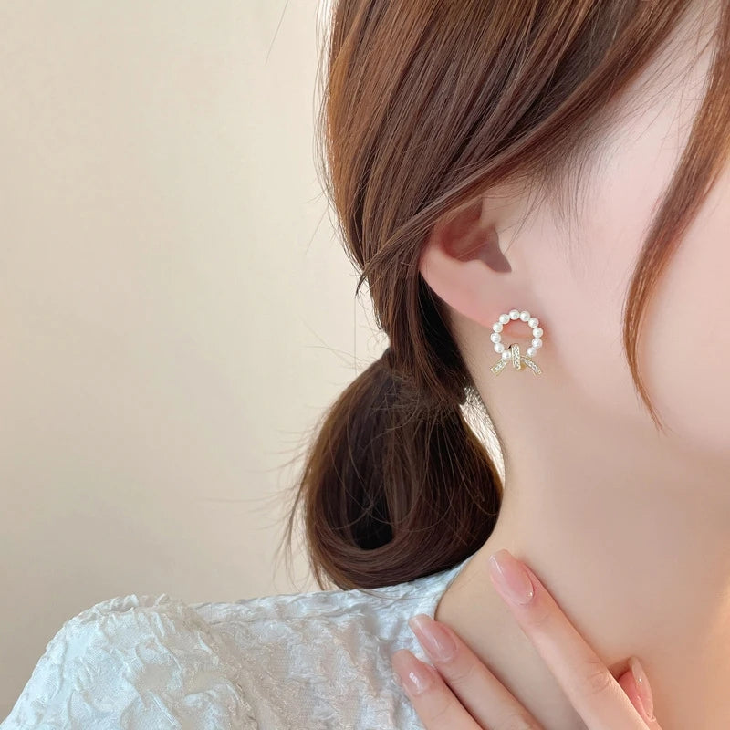 Pearl Bow Statement Earrings- Fancy Fashion Jewellery Earrings, Korean Jhumka for Women and Girls