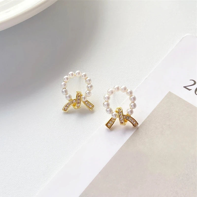 Pearl Bow Statement Earrings- Fancy Fashion Jewellery Earrings, Korean Jhumka for Women and Girls