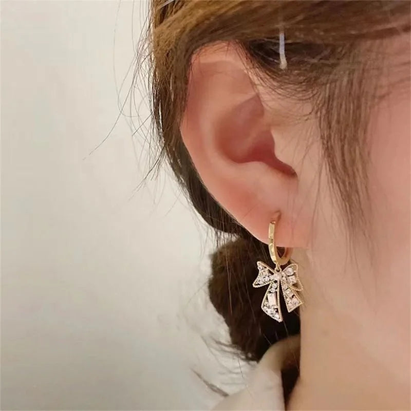 Elegant Gold Bow Drop Earrings- Fancy Fashion Jewellery Earrings, Korean Jhumka for Women and Girls