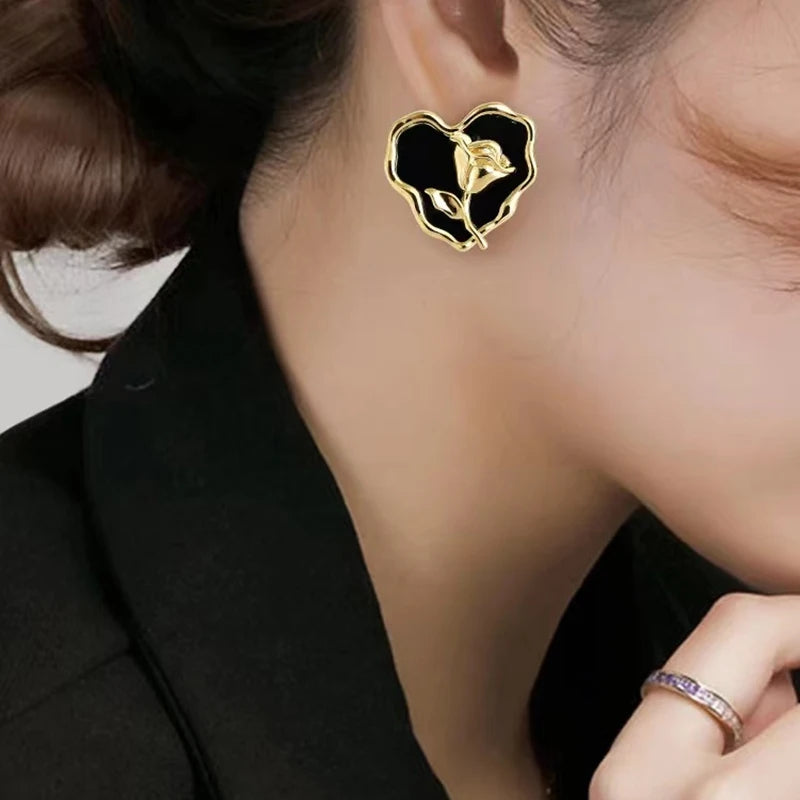 Chic Black Rose Earrings- Fancy Fashion Jewellery Earrings, Korean Jhumka for Women and Girls