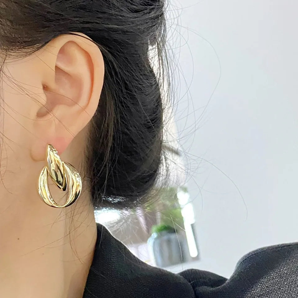 Gold Swirl Hoop Earrings- Fancy Fashion Jewellery Earrings, Korean Jhumka for Women and Girls