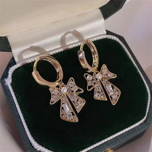 Elegant Gold Bow Drop Earrings- Fancy Fashion Jewellery Earrings, Korean Jhumka for Women and Girls