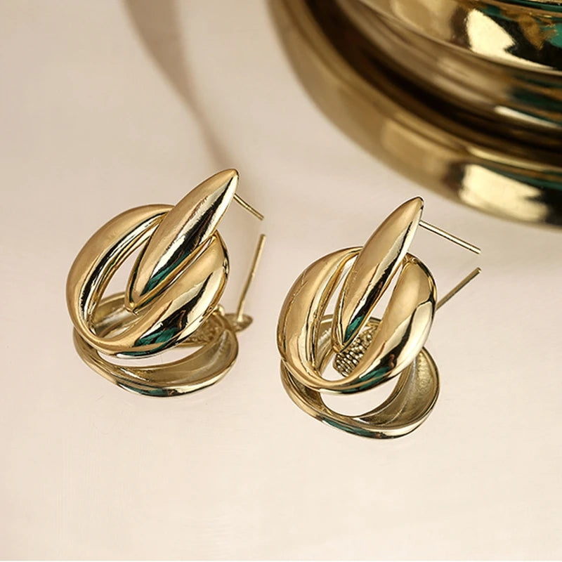 Gold Swirl Hoop Earrings- Fancy Fashion Jewellery Earrings, Korean Jhumka for Women and Girls