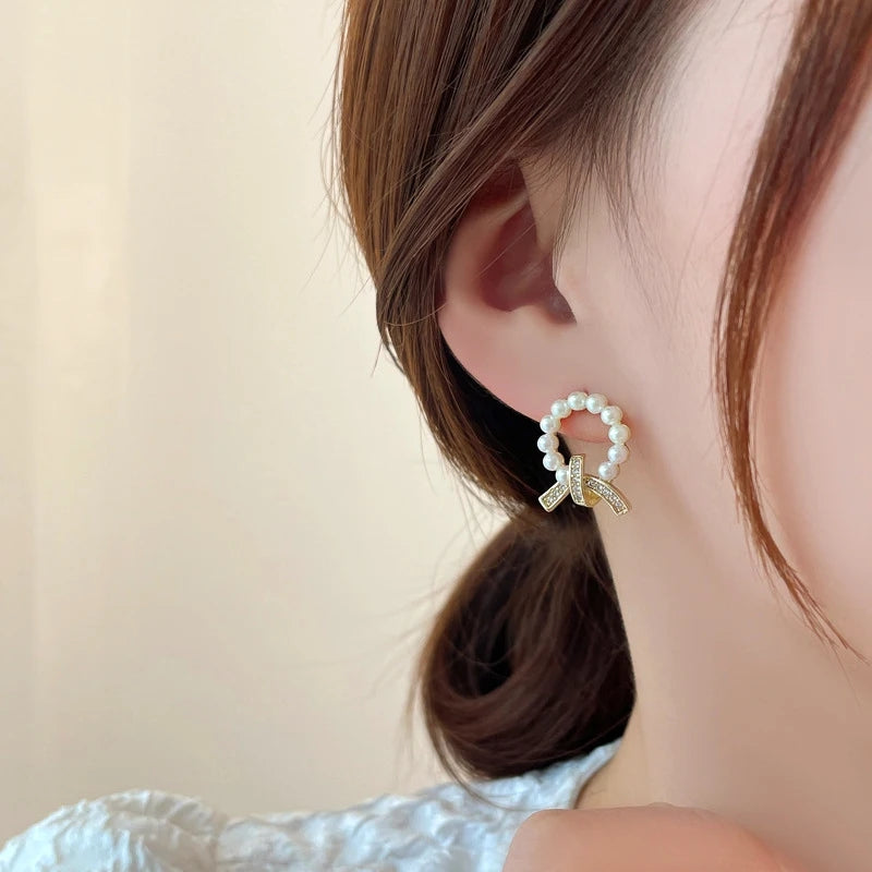 Pearl Bow Statement Earrings- Fancy Fashion Jewellery Earrings, Korean Jhumka for Women and Girls