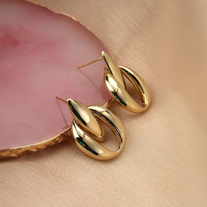 Gold Swirl Hoop Earrings- Fancy Fashion Jewellery Earrings, Korean Jhumka for Women and Girls