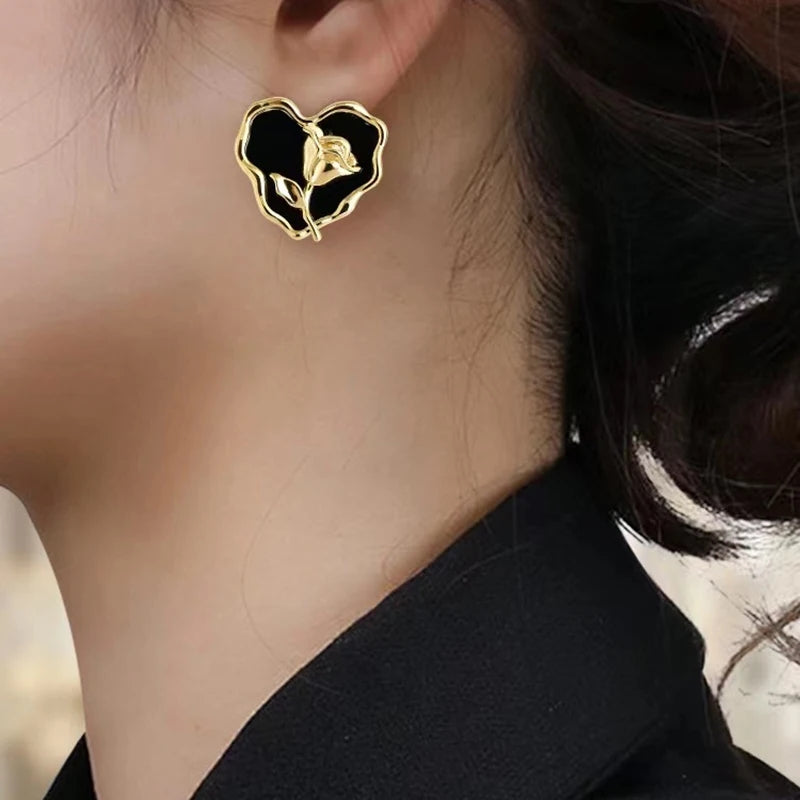 Chic Black Rose Earrings- Fancy Fashion Jewellery Earrings, Korean Jhumka for Women and Girls