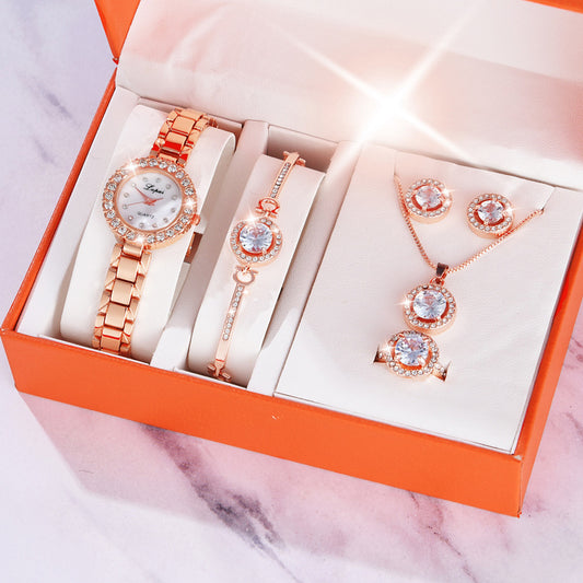 Luxury Necklace Set with Wrist Watch, Ring & Bracelet | Combo of 6 PCS | Design 3