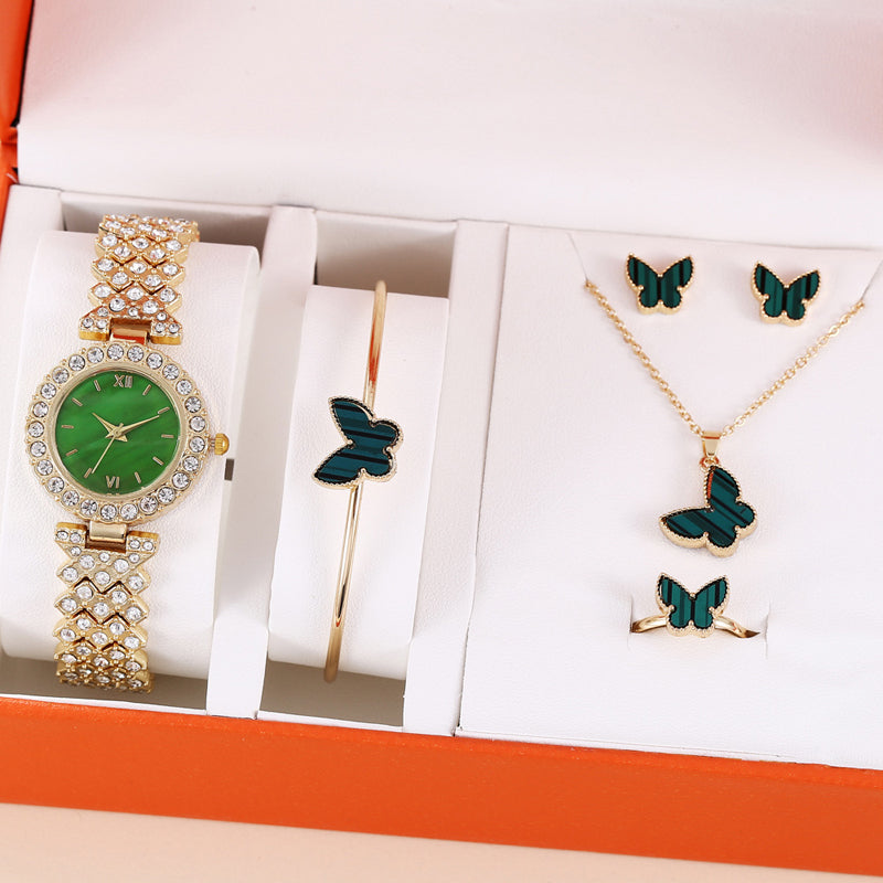 Luxury Necklace Set with Wrist Watch, Ring & Bracelet | Combo of 6 PCS | Design 9