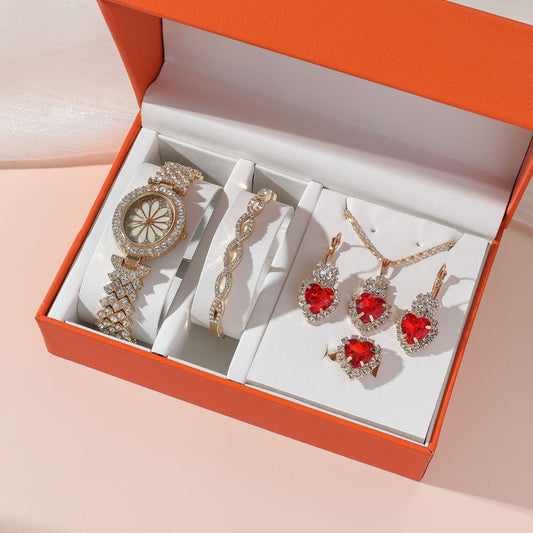 Luxury Necklace Set with Wrist Watch, Ring & Bracelet | Combo of 6 PCS | Design 6