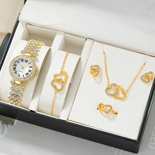 Luxury Necklace Set with Wrist Watch, Ring & Bracelet | Combo of 6 PCS | Design 7