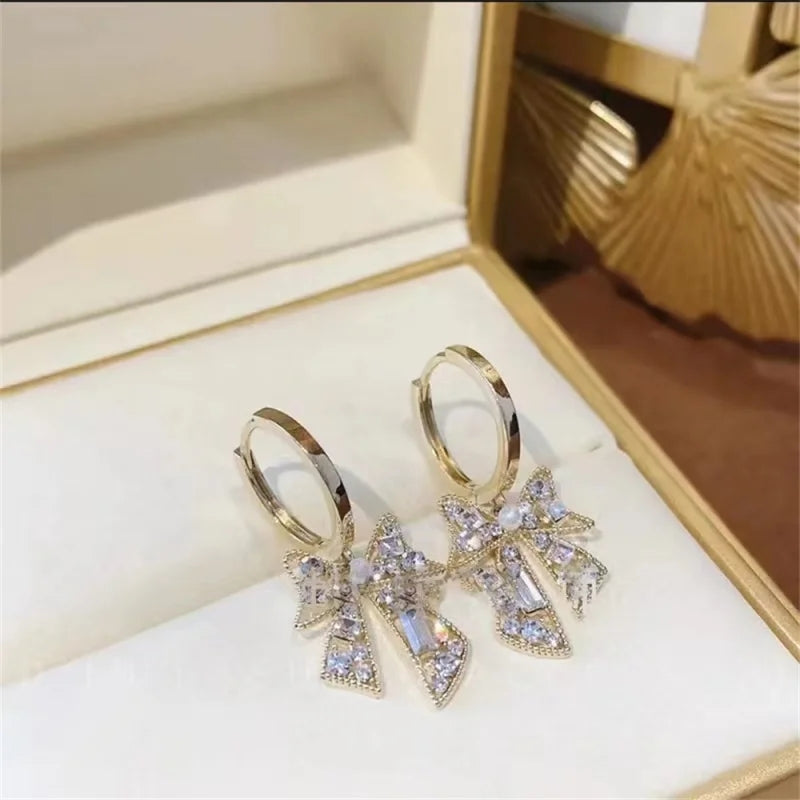 Elegant Gold Bow Drop Earrings- Fancy Fashion Jewellery Earrings, Korean Jhumka for Women and Girls