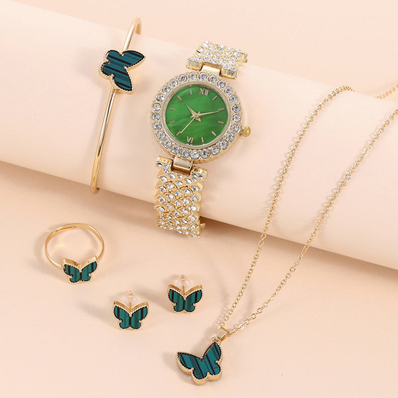 Luxury Necklace Set with Wrist Watch, Ring & Bracelet | Combo of 6 PCS | Design 9