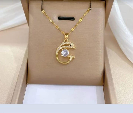 Gold Plated Dolphin Pendant Necklace [Stainless Steel-Anti Tarnish]