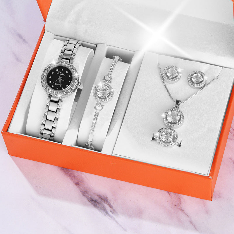 Luxury Necklace Set with Wrist Watch, Ring & Bracelet | Combo of 6 PCS | Design 3