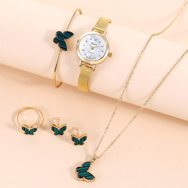 Luxury Necklace Set with Wrist Watch, Ring & Bracelet | Combo of 6 PCS | Design 9