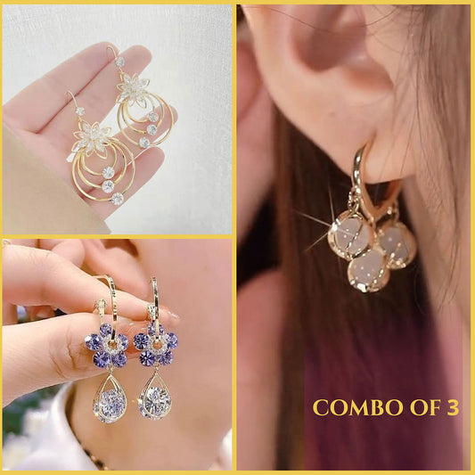 Opal + Fashion flower + Lotus Earrings - Combo of 3