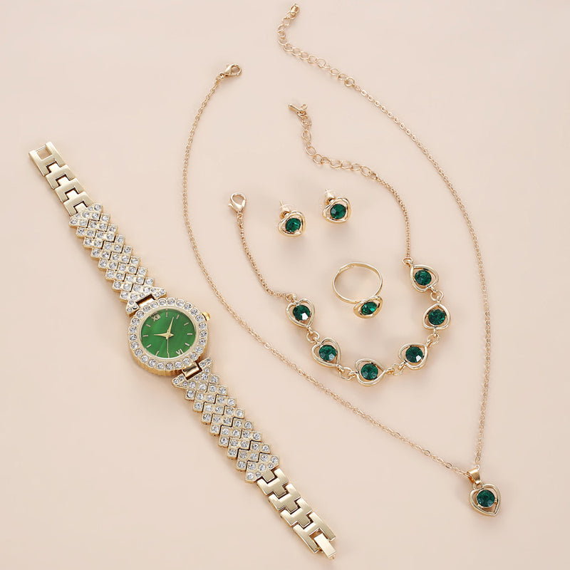 Luxury Necklace Set with Wrist Watch, Ring & Bracelet | Combo of 6 PCS | Design 5