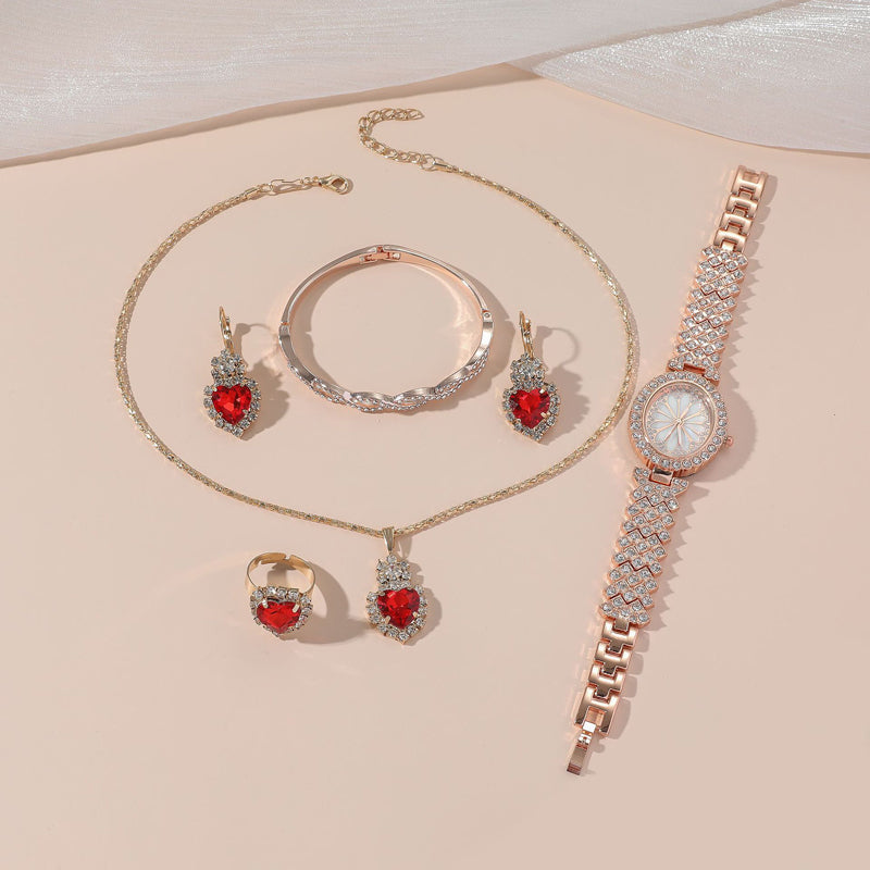 Luxury Necklace Set with Wrist Watch, Ring & Bracelet | Combo of 6 PCS | Design 6