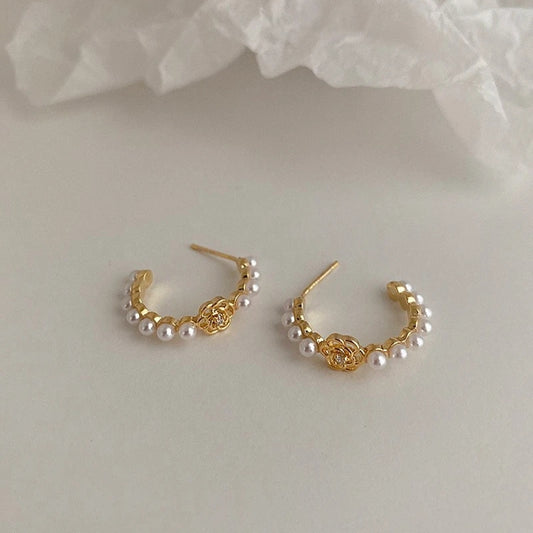 Floral Pearl Hoop Earrings- Fancy Fashion Jewellery Earrings, Korean Jhumka for Women and Girls