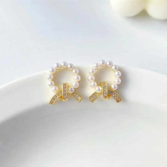 Pearl Bow Statement Earrings- Fancy Fashion Jewellery Earrings, Korean Jhumka for Women and Girls