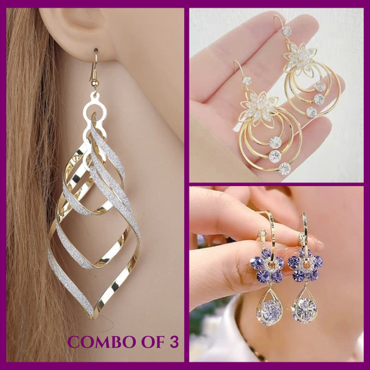 Fashion flower + Lotus + Spiral Earrings - Combo of 3