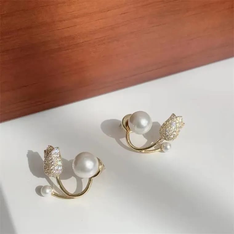 Double Pearl Rose Earrings