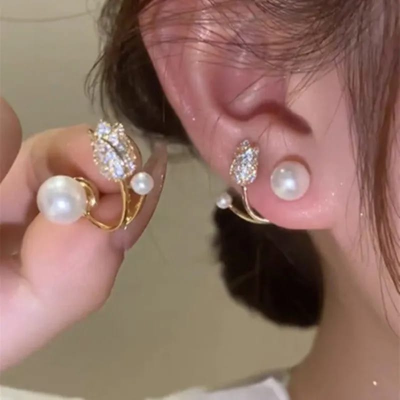 Double Pearl Rose Earrings