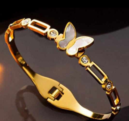 Korean Stylish Stainless Steel Butterfly Bracelet -18k Gold Plated