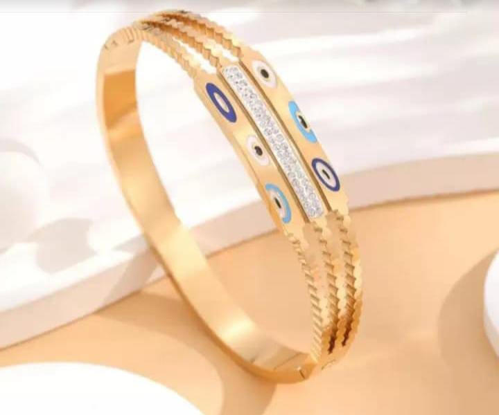 Trending White Stone Evil Eye Bracelet -18k Gold Plated