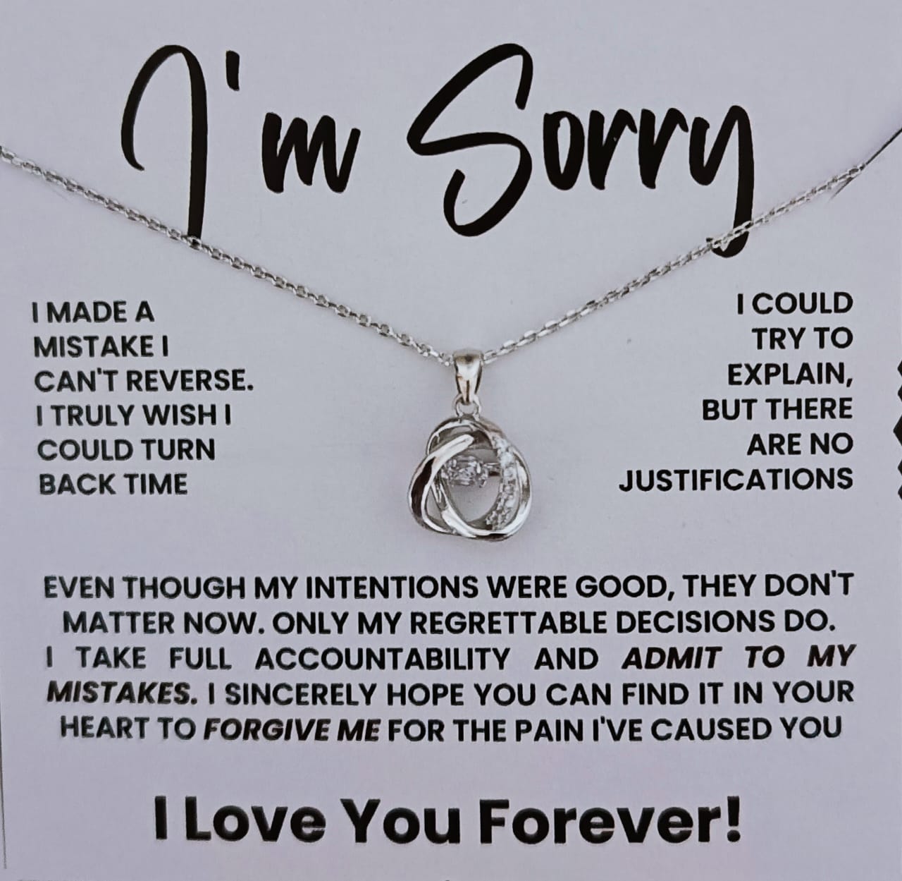 Apology/I am Sorry Gift for Her/Girlfriend/Wife - Silver Necklace [Stainless Steel - Anti Tarnish]