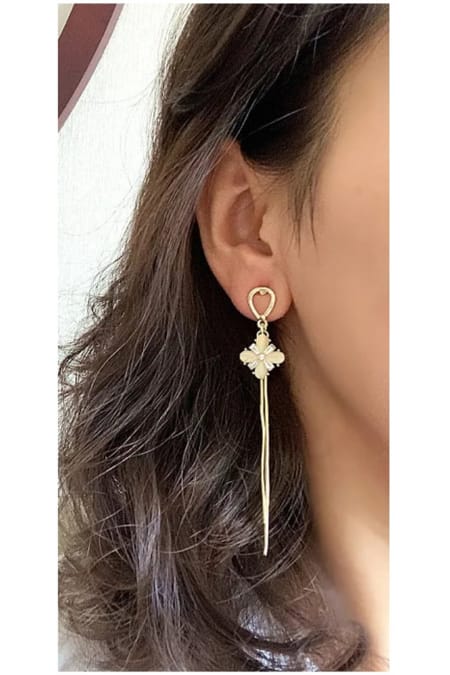 Clover Rhinostone Long Tassel Earring