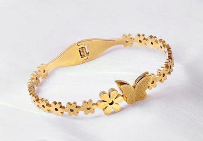 Stylish Stainless Steel Flower Butterfly Bracelet -18k Gold Plated