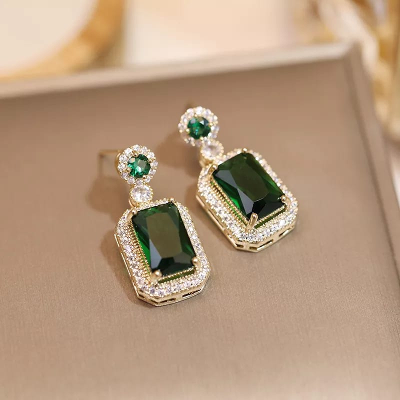 Green Emerald Hoop Earrings