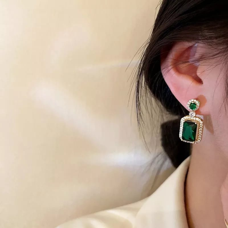 Green Emerald Hoop Earrings