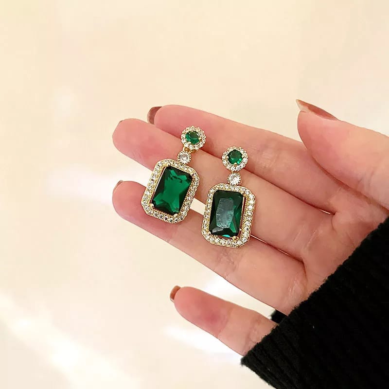 Green Emerald Hoop Earrings