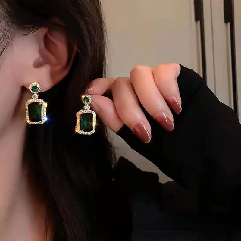 Green Emerald Hoop Earrings