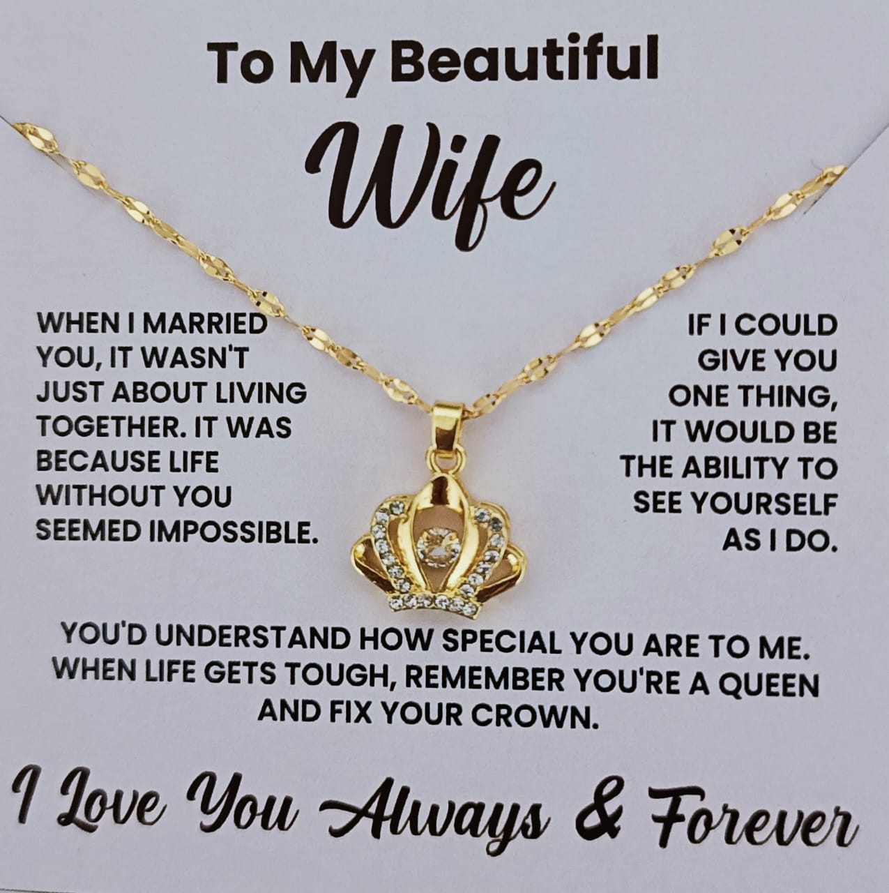 Best/Romantic/Perfect Gift for Wife - Queen Gold Necklace [Stainless Steel - Anti Tarnish]