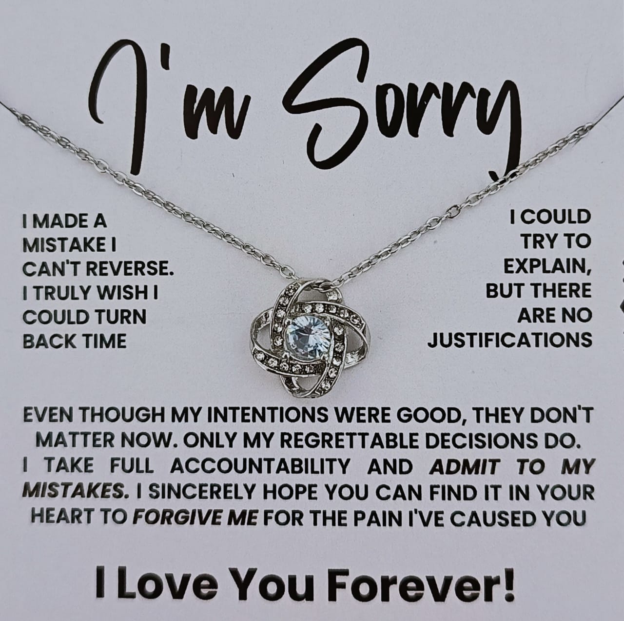 Apology/I am Sorry Gift for Her/Girlfriend/Wife - Silver Diamond Necklace [Stainless Steel - Anti Tarnish]