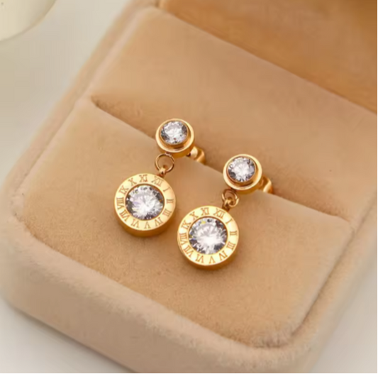 Stylish Roman Number Earrings - 18k Gold Plated Earrings