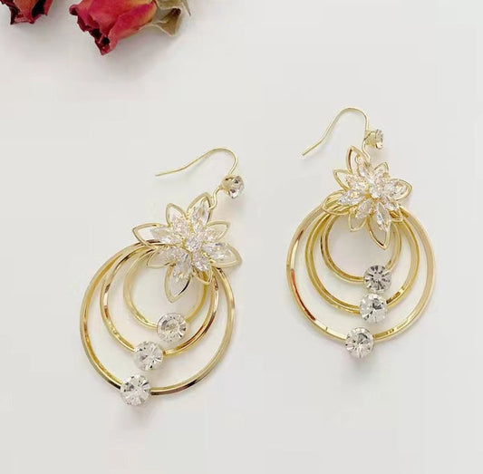 Crystal Lotus Hoop Earrings