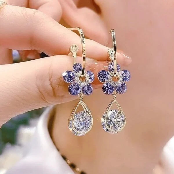 Fashion Flower Crystal Earrings- Fancy Fashion Jewellery Earrings, Korean Jhumka for Women and Girls