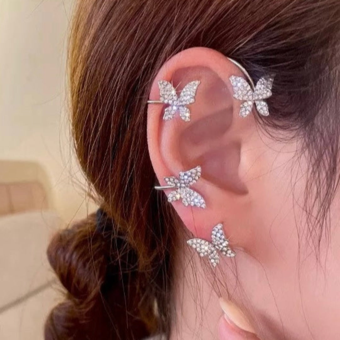 Zirconia Butterfly Earcuff- Fancy Fashion Jewellery Earrings, Korean Jhumka for Women and Girls